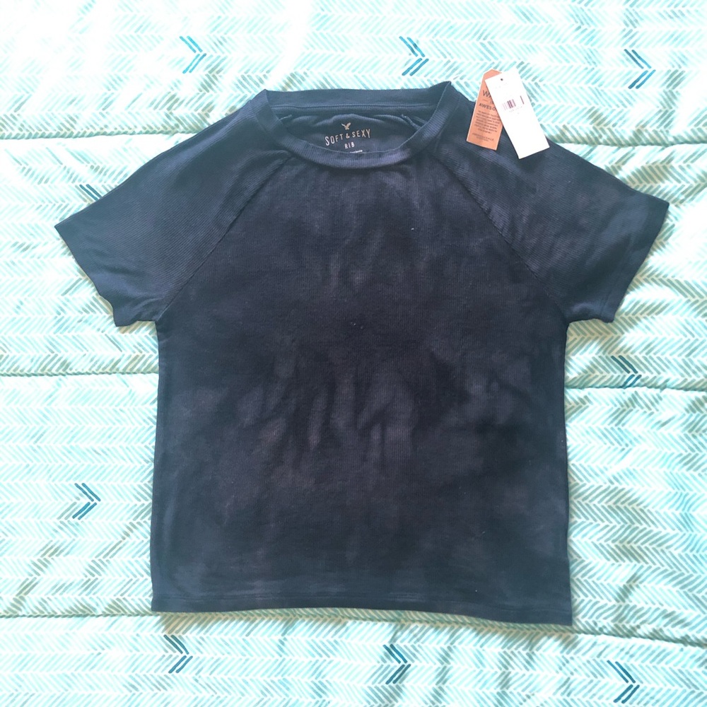 AE Black Tie-dye Ribbed T-shirt XS